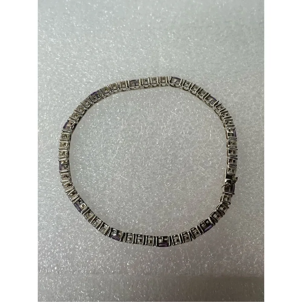 925 Sterling Silver Amethyst Tennis Bracelet 7.5” Long - Picture 4 of 8